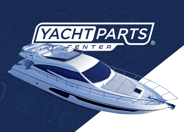 yacht parts center boat with white logo